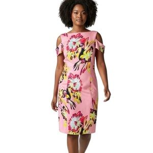 Tahari Levine Sheath Dress Size 6 Cold Shoulder Pink Floral Wedding Guest